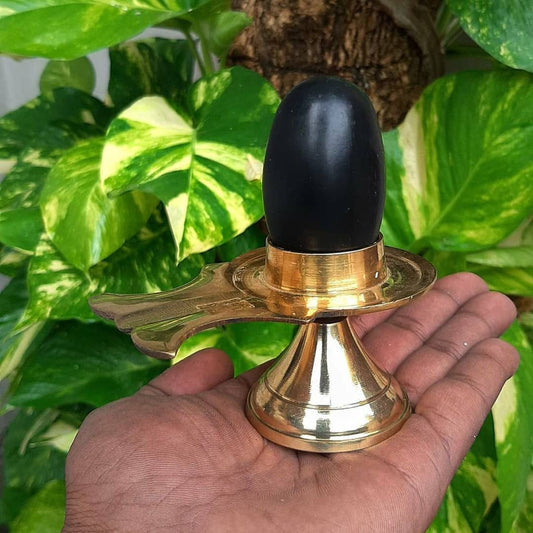 2inch black color shivling with 4inch damru shape brass jalhari