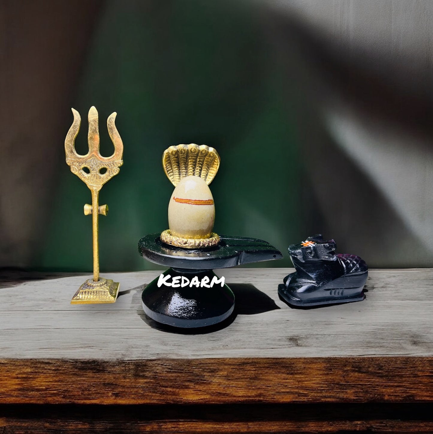 Tilakadhari 2inch Narmadeshwar Shivling with 4inch damru shape jalhari, Nandi ji , Nang ji , Trishul (full set)