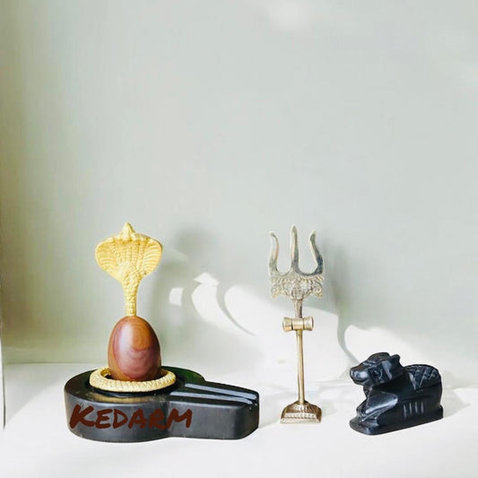 2inch Janeudhari Narmadeshwar shivling with 4inch flate jalhari , Nandi ji ,Nangji ,Trishul .